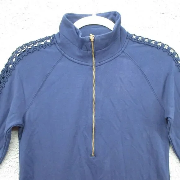 Lilly Pulitzer Skipper Solid Popover Dress XS Navy Crochet Long‎ Sleeve 1/4 Zip - Picture 4 of 13